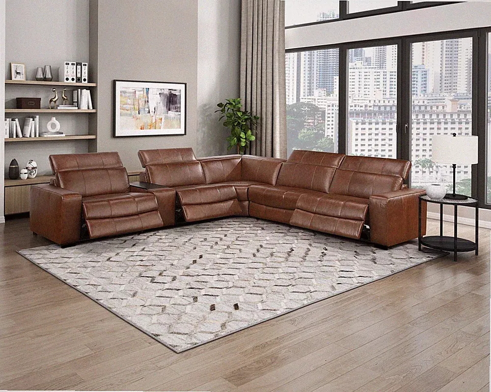 100% TOP GRAIN LEATHER BROWN POWER 3 RECLINER RECLINING SECTIONAL FURNITURE