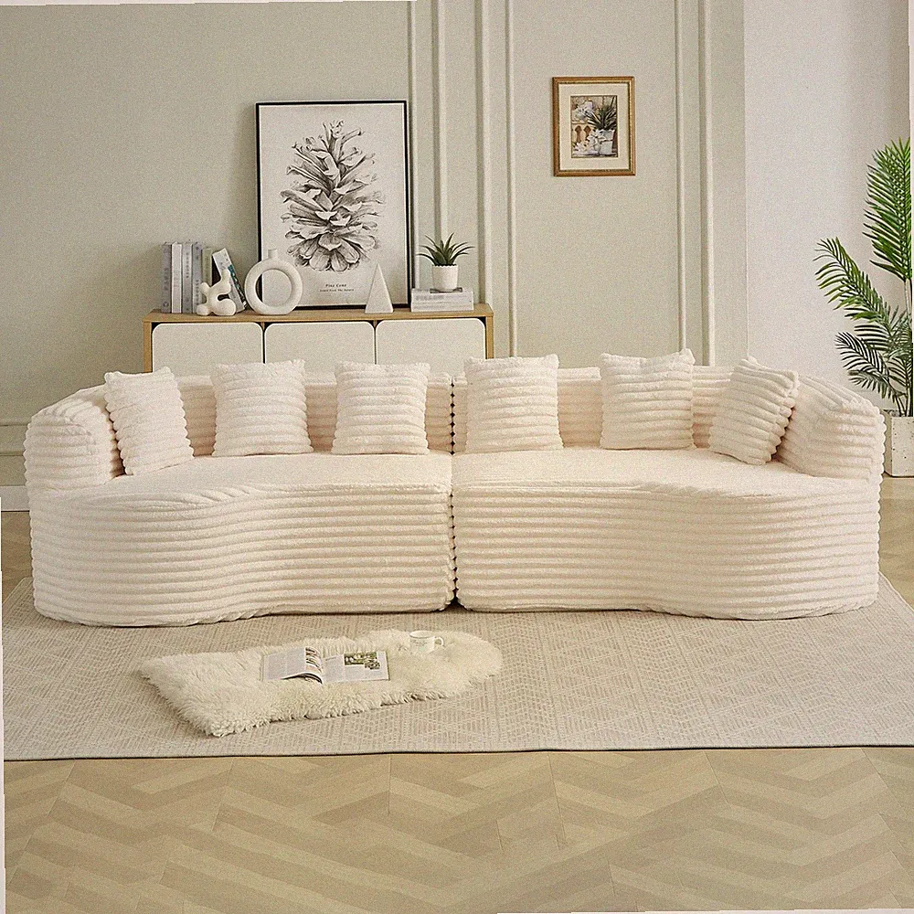 111.5" Sectional Sofa, Corduroy 4-Seater w/ Cloud Cushions & Non-Slip Base Beige