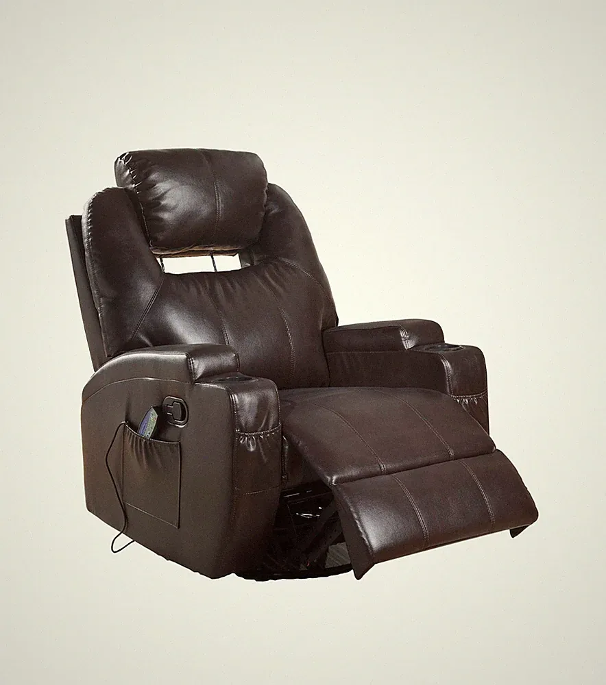 34 Brown Faux Leather Heated Massage Home Theater Recliner
