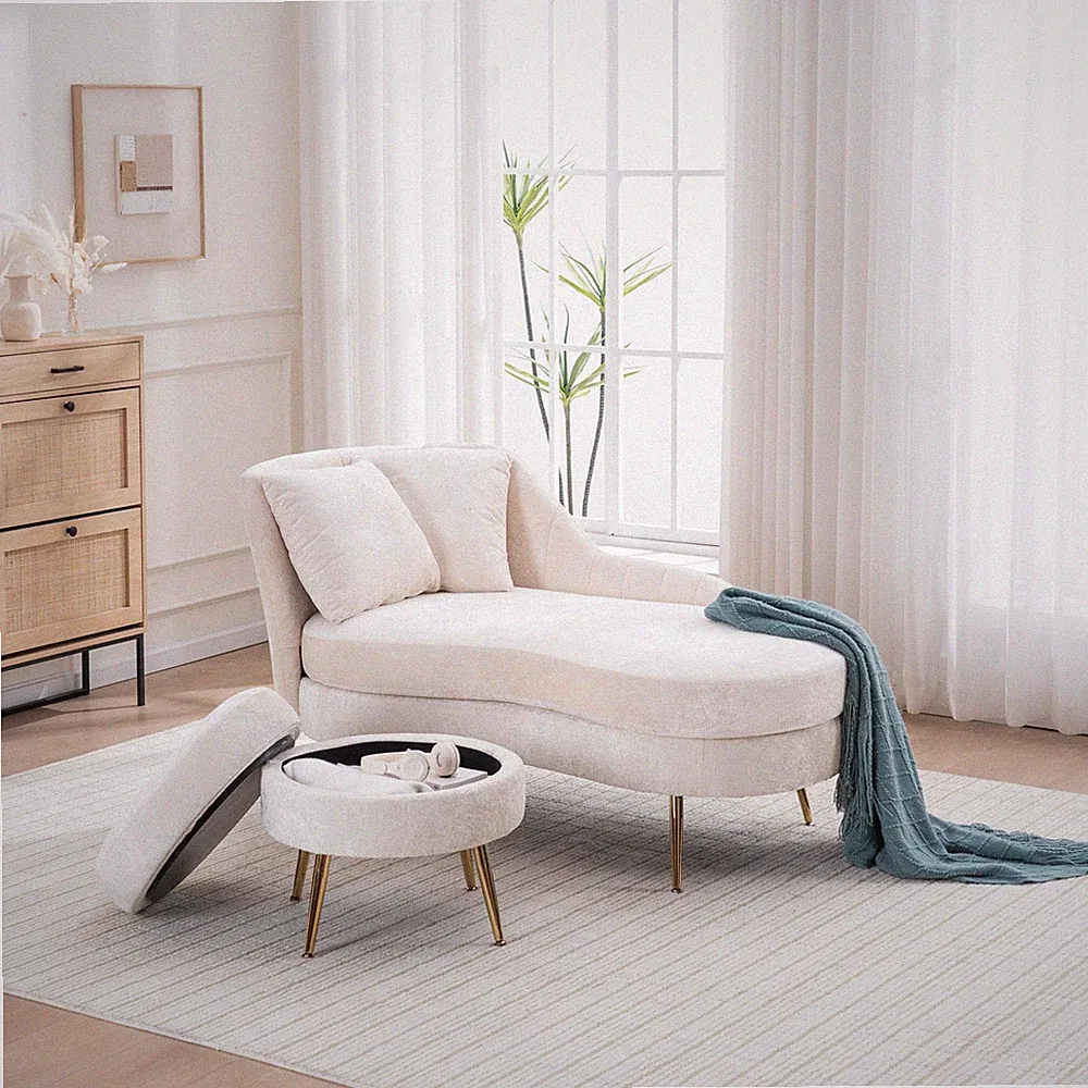 58'' Indoor Chenille Chair with Left Armrest and Lumbar Pillow Upholstered Fur