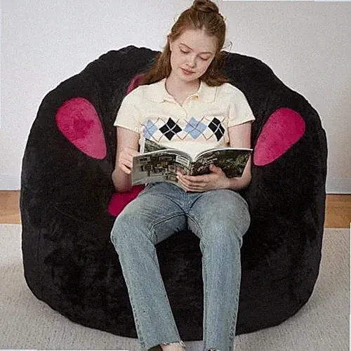 Bean Bag Chair for Adults Teens, Gaint Faux Fur Cat's Paw X-Large Black Pink