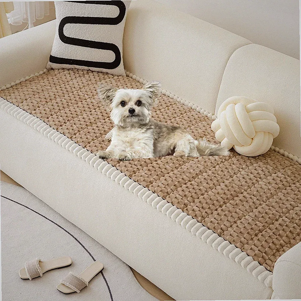 Brown Faux Fur Couch Cover for Dogs Washable, Fuzzy Pet Couch Covers for 3 Cu...