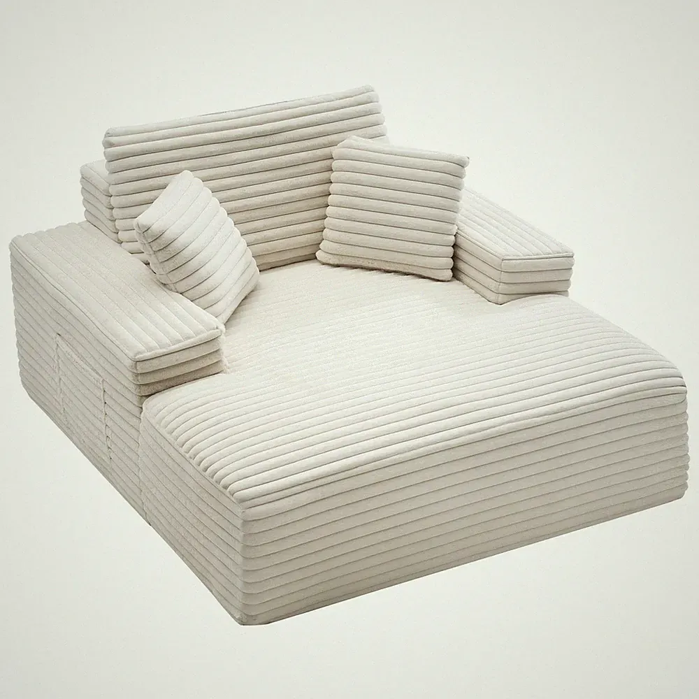 Chaise Lounge Chair, 54 in Boneless Chaise Lounge Indoor, Modern Upholstered Ov
