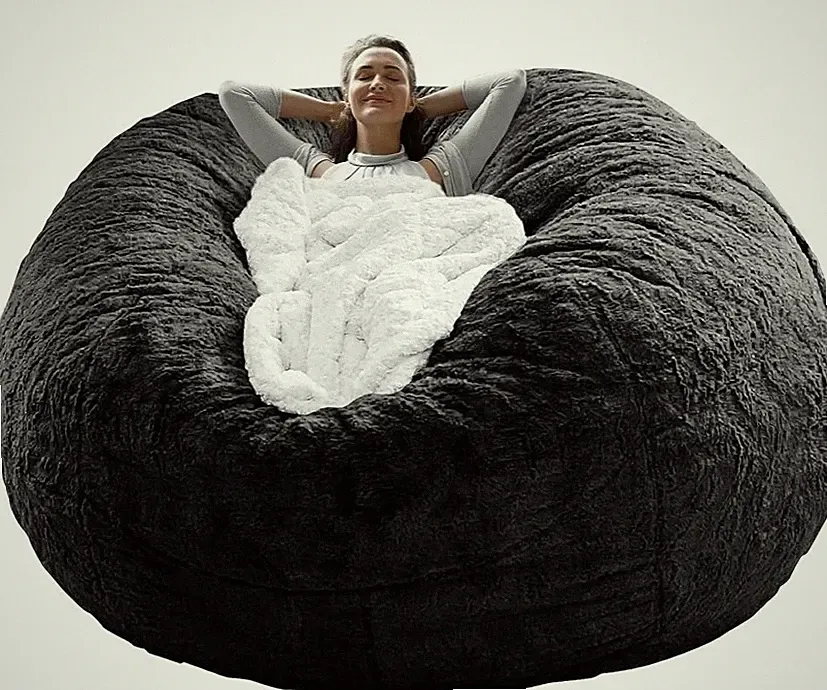 COOKIT Black X Large Huge 180 cm FUR BEAN BAG Sofa Chair Lounger COVER New