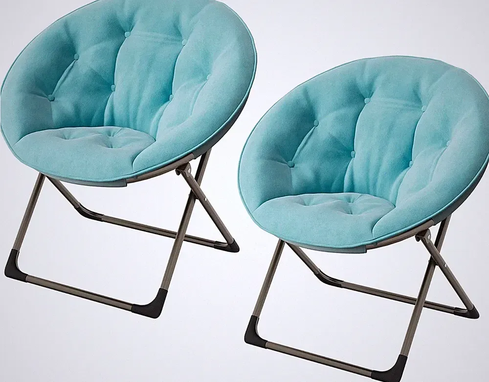 Cozy Faux Fur Saucer Chair Set - Oversized Foldable Lounge Chairs, Blue