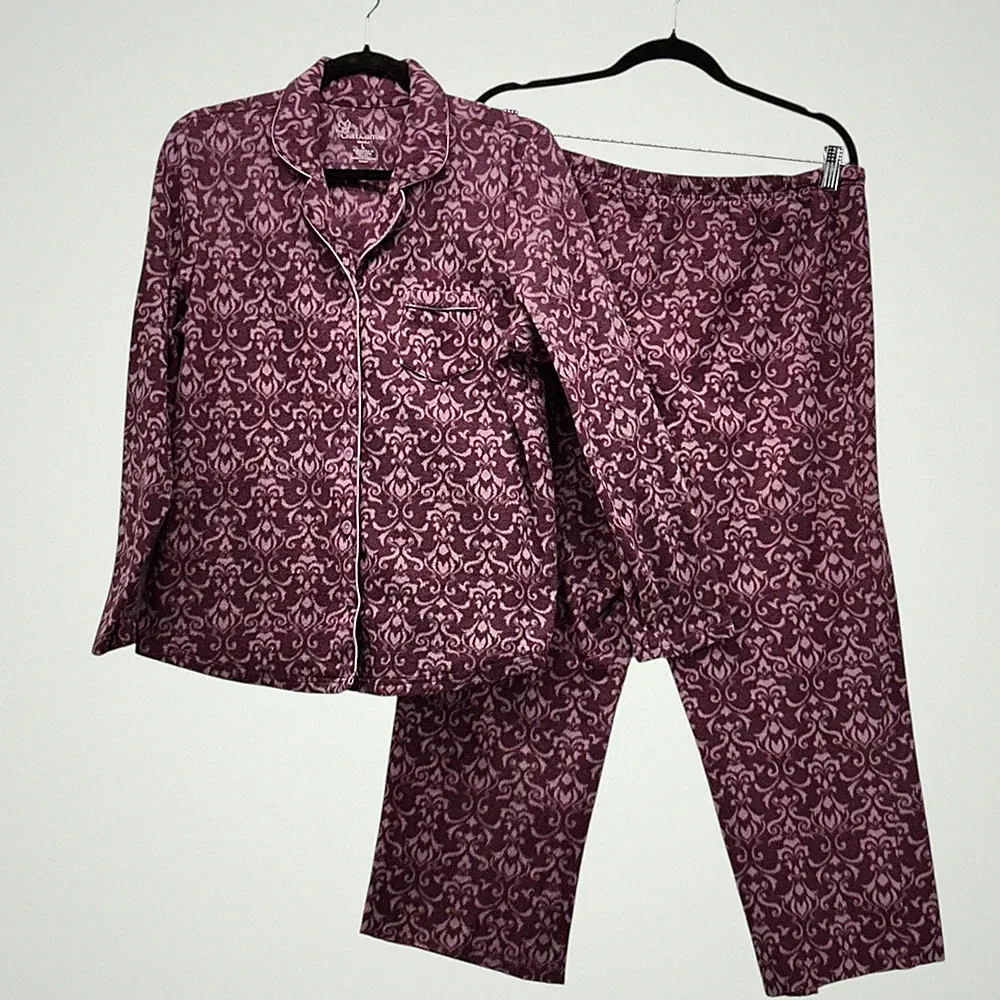 Croft And Barrow Faux Fur Pajama Set Large Crop Sleepwear Lounge Warm Cozy Comfy