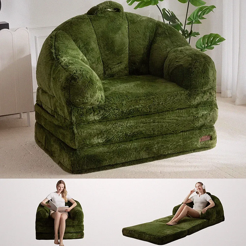 Folding Sofa Bed, 2 in 1 Convertible Sofa to Lounger Comfy Single Bean Bag Ch...