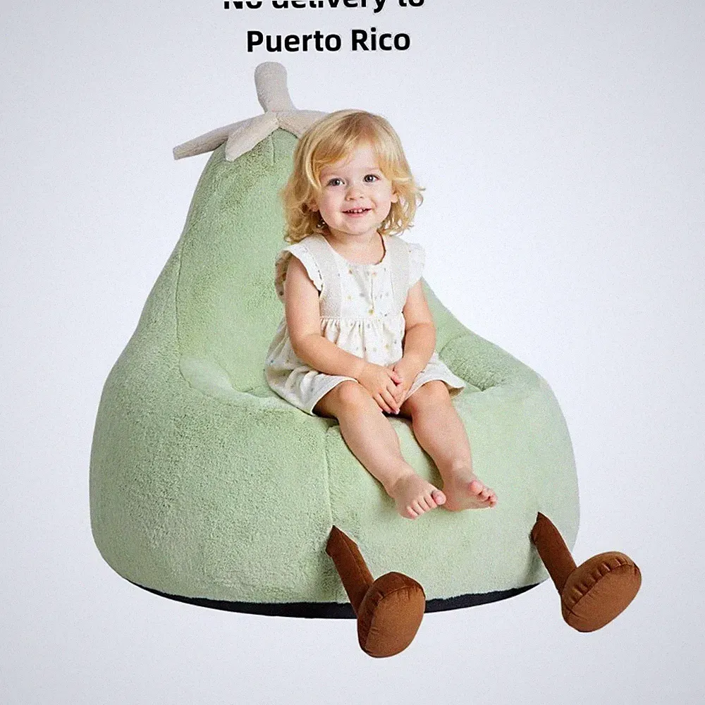 Green 24" Kids Bean Bag Chair with Faux Rabbit Fur, Comfy Lazy Sofa for Bedroom