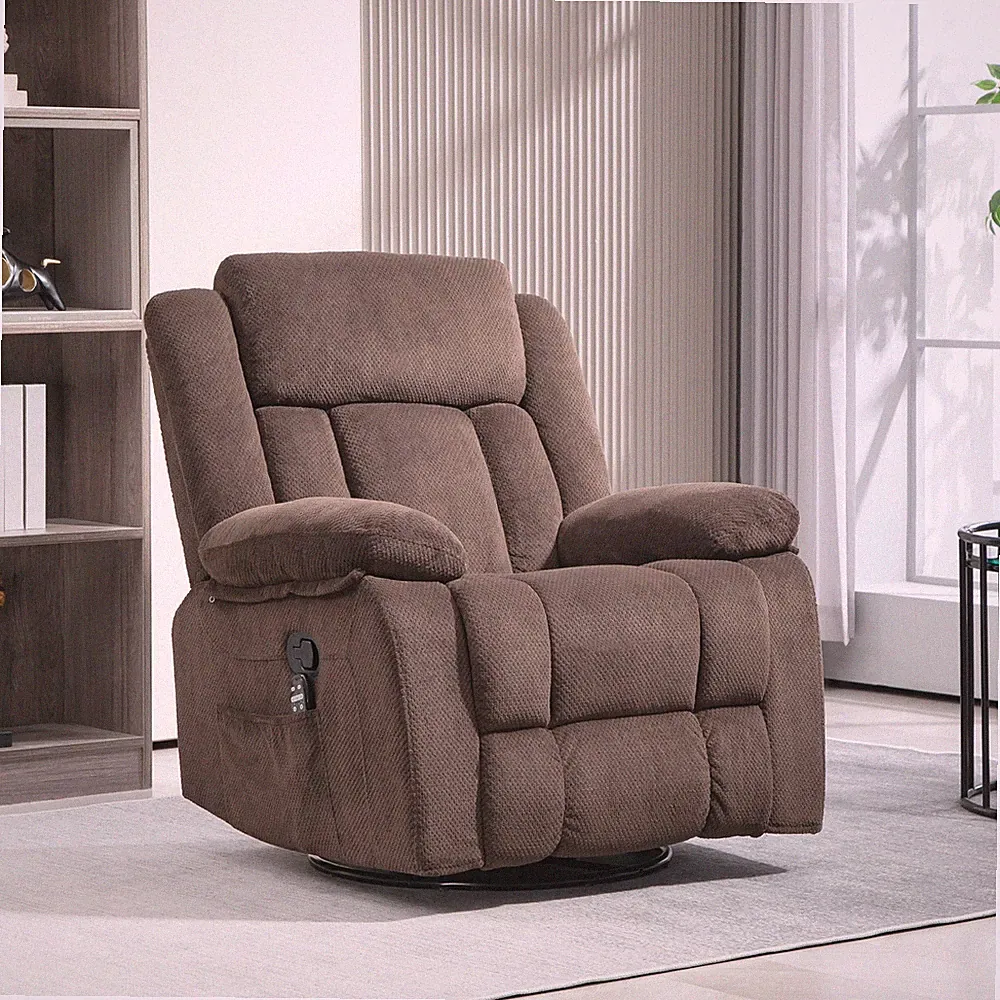 HOMCOM Massage Recliner Chair with Heat, Swivel Rocker with Footrest, Brown