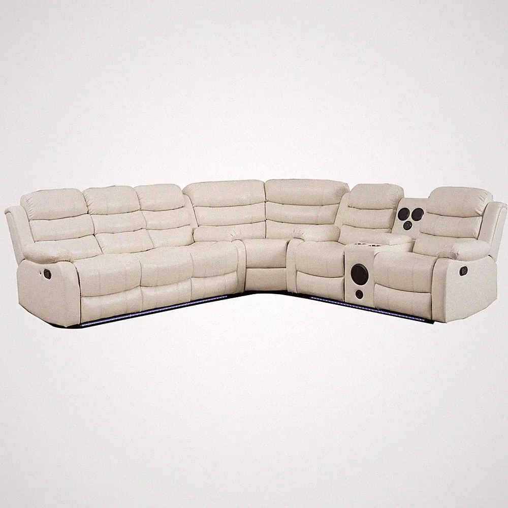 Hybition Faux Leather Living Room Set Modern Reclining Sectional Sofa White