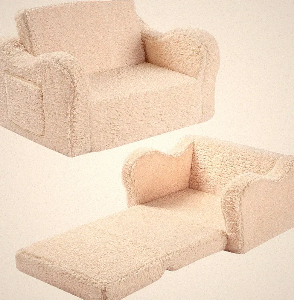 Kids Chairs for Toddler, 2-In-1 Soft Sherpa Couch Convertible Sofa to Lounger fo