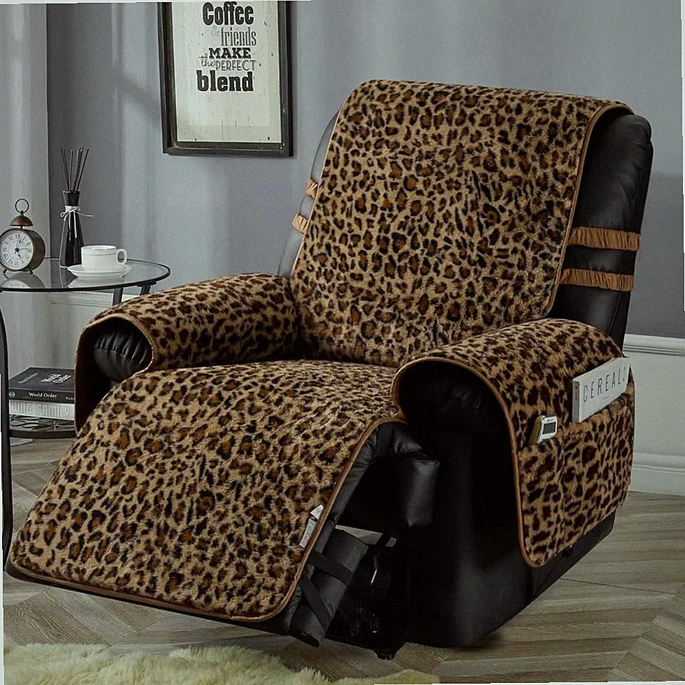 Leopard Faux Fur Recliner Chair Cover - Stay in Place for 25" Chairs