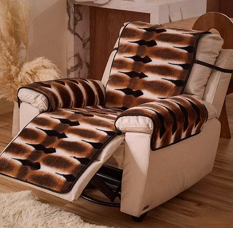 Leopard Print Fuzzy Recliner Cover, Super Soft Plush Non-Slip Chair Slipcover