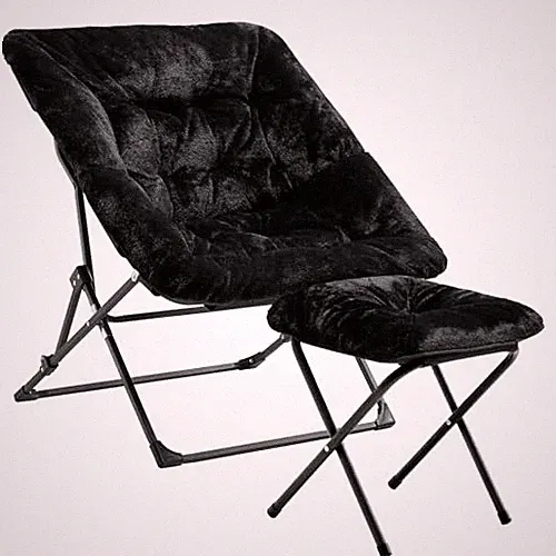 OAKHAM Comfy Chair for Adults, Soft Faux Fur Folding Lounge, X-Large -Black