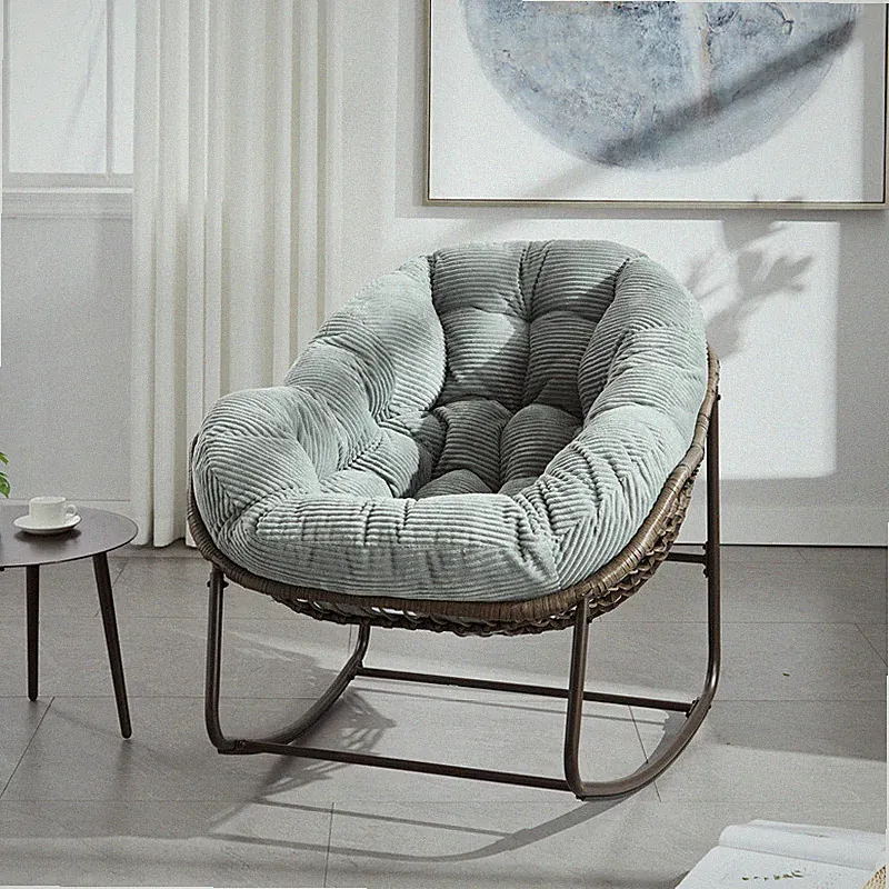 Outdoor Rattan Rocking Chair,Velvet Padded Cushion Rocker Recliner Chair Olive