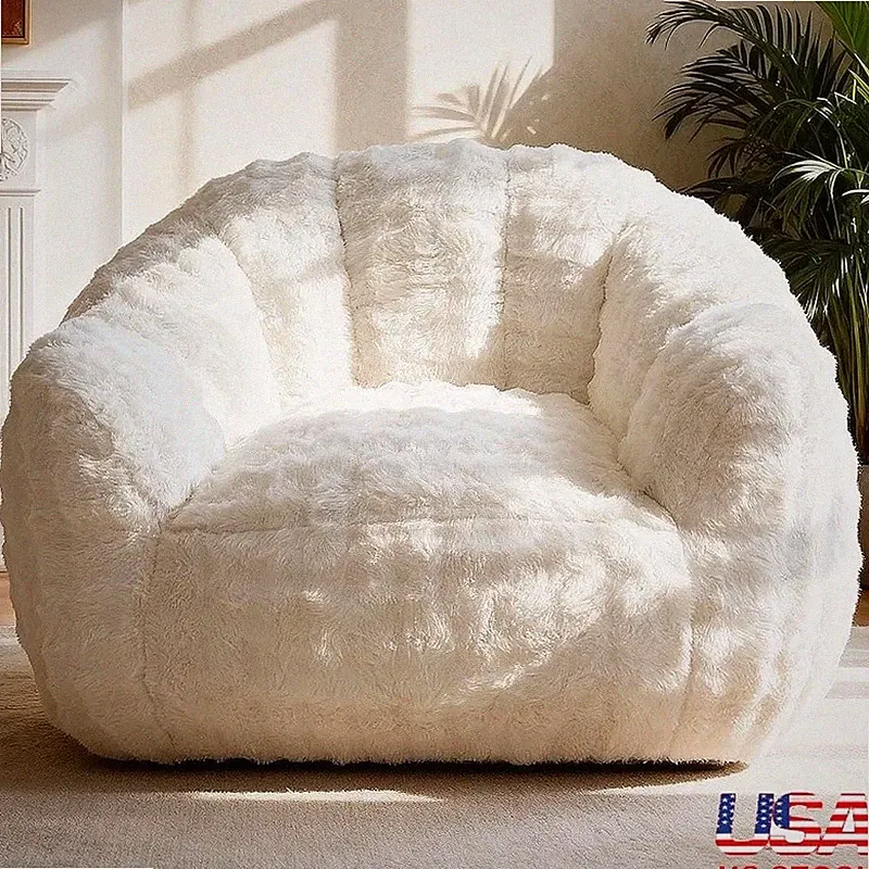 Oversized Bean Bag Sofa Ergonomic Memory Foam Lounger Faux Fur Comfort Portable