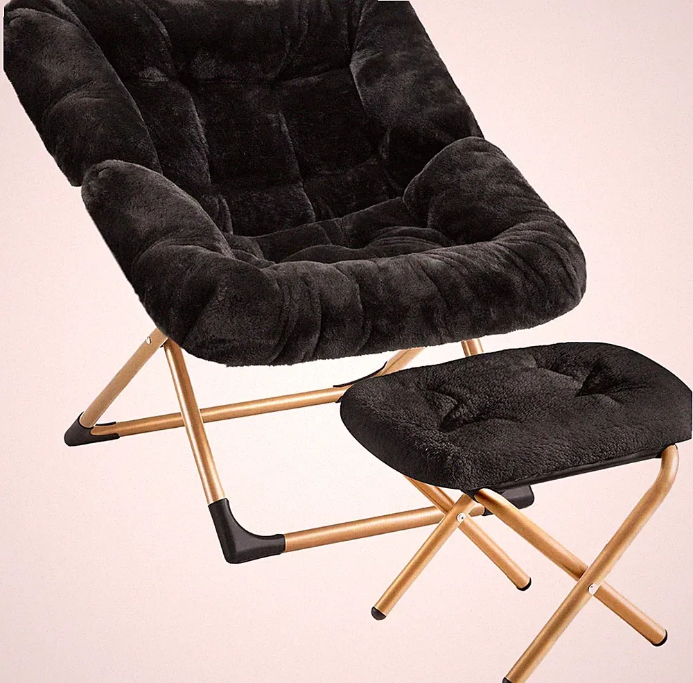 Oversized Faux Fur Saucer Chair with Ottoman - Cozy Lounge Chair for Any Room