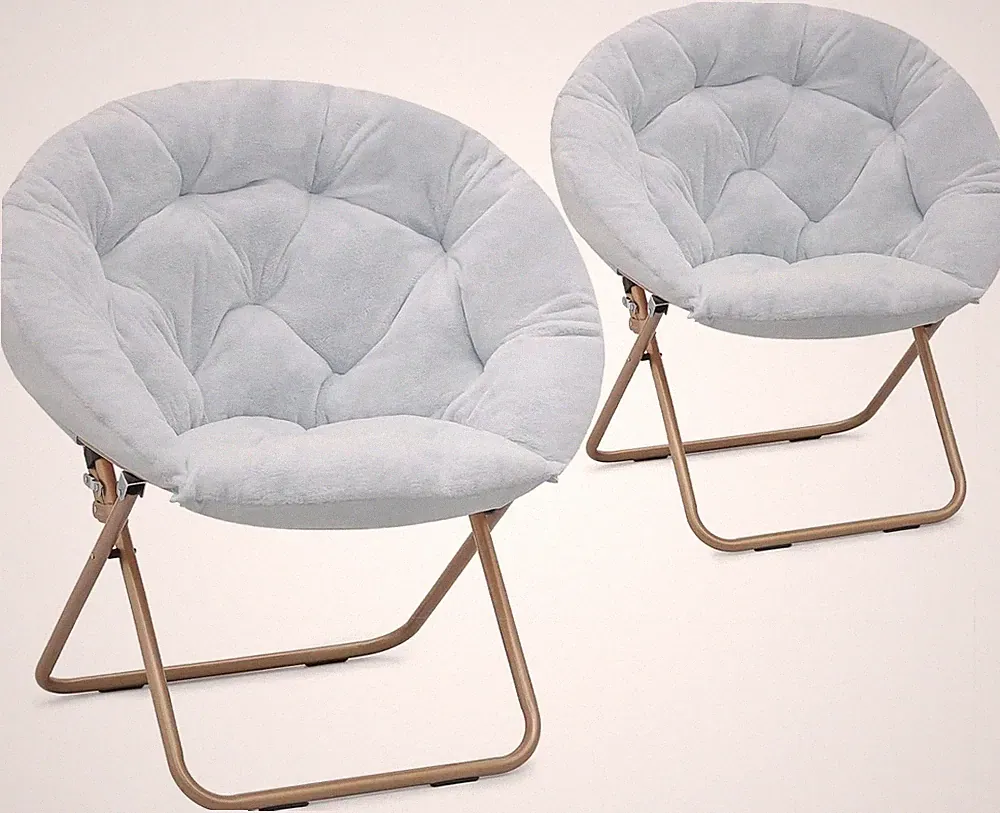 Oversized Faux Fur Saucer Chairs Set of 2 - Cozy Folding Lounge Chairs, Blue