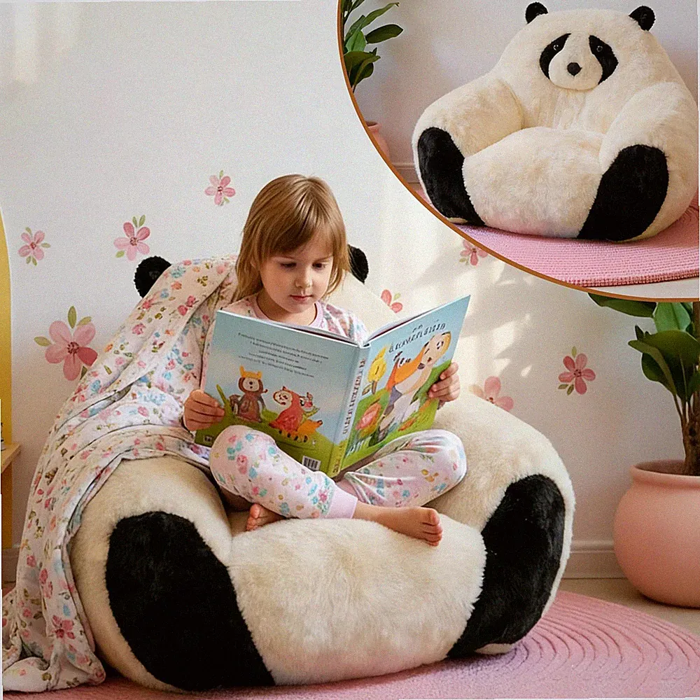 Panda Bear Bean Bag Chair for Kids,Faux Fur Panda Shaped Beanbag Chairs,Comfy