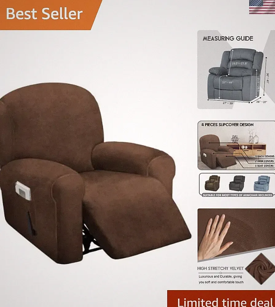 Plush Chocolate Recliner Cover – 4 Piece Stretch Design for Ultimate Comfort