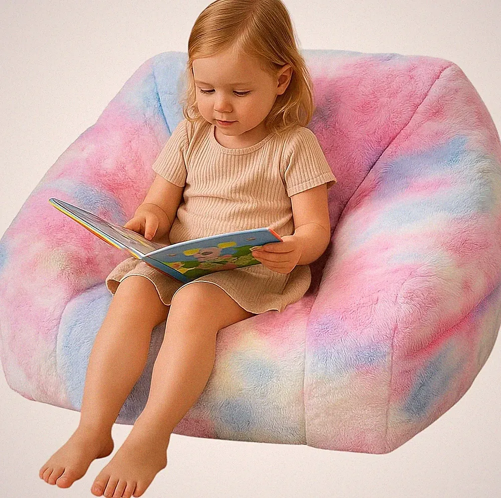 Rainbow Faux Fur Bean Bag Chair - 27" Soft Ergonomic Lounge for Teens