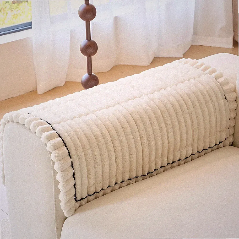 Set of 2 Faux Fur Couch Arm Cover Back Covers, Non-Slip Chair Arm Covers, Sof...