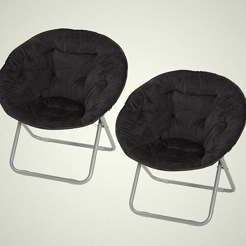 Set of 2 Faux Fur Saucer Chairs Folding Soft Lounge Moon Chairs for Living Room