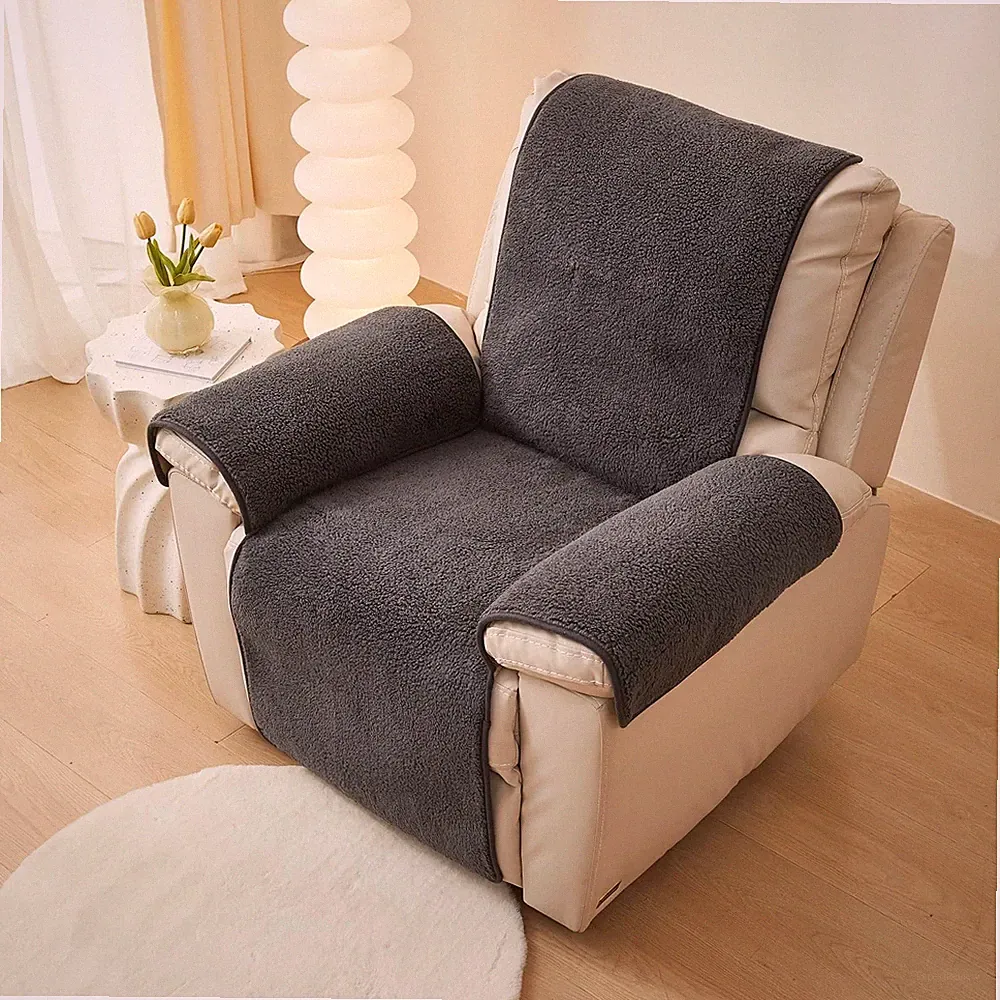 Sherpa Fleece Recliner Chair Cover Super Soft Warm Plush Sofa Slipcover Furni...