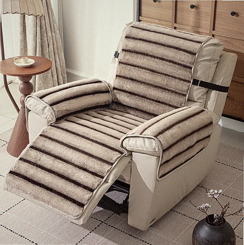 Striped Fur Recliner Slipcover Soft Chair Cover Anti-Slip Plush Recliner Cover