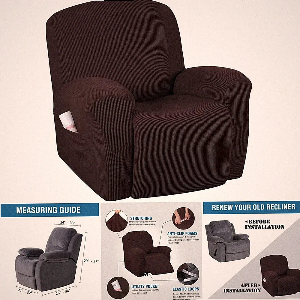 Super Stretch Recliner Cover Large Chocolate Non Slip Soft Thick Fitted