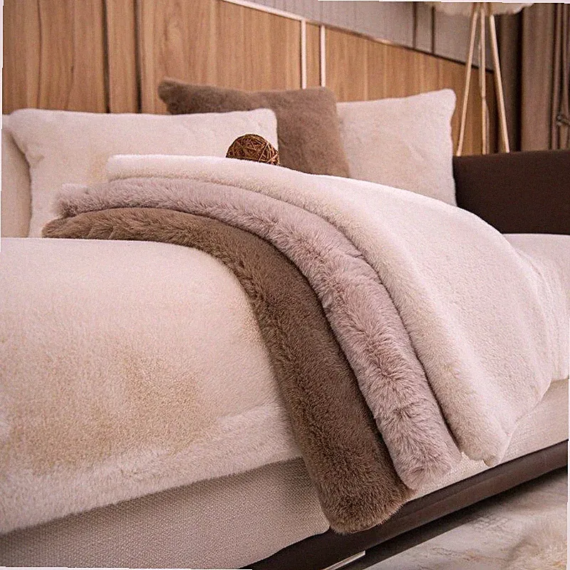 Thick Faux Fur Sofa Cover Towel Warm Non-Slip Couch Slipcover for Living Room
