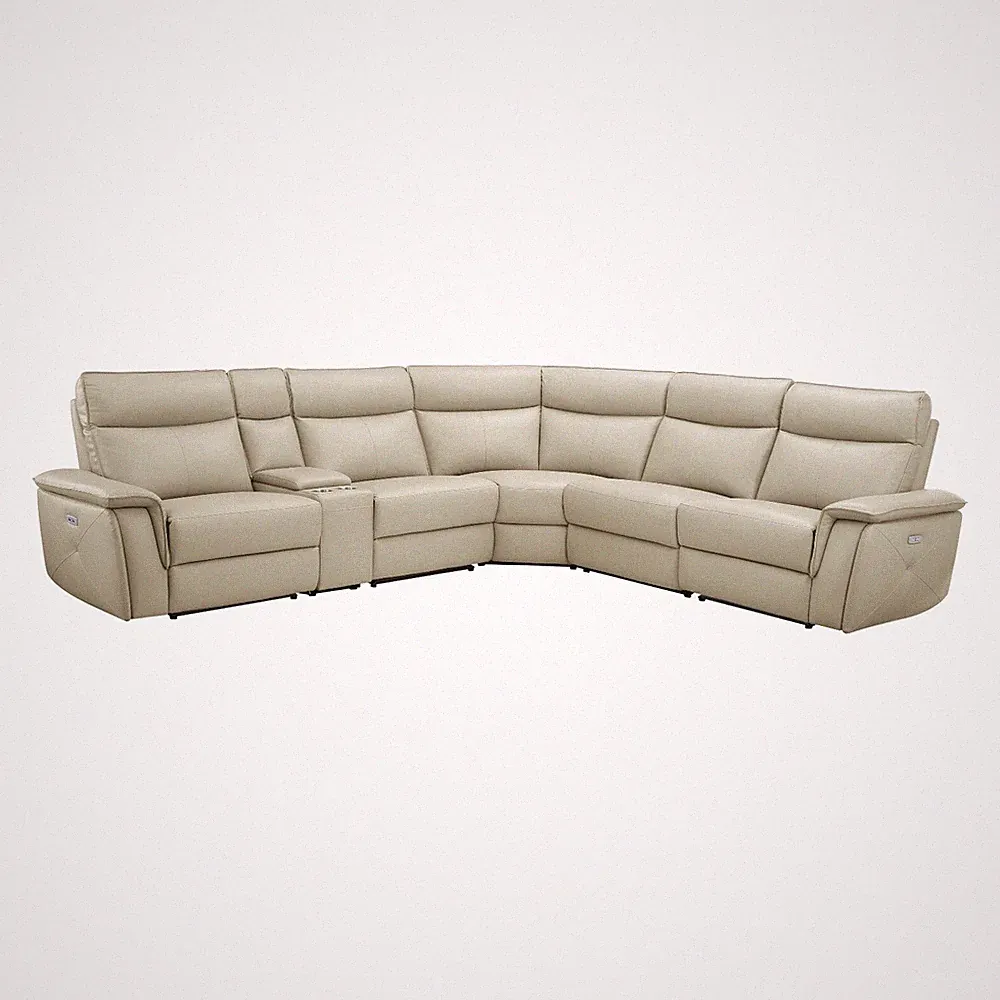 TOP GRAIN LEATHER TAUPE POWER THREE (3) RECLINER RECLINING SECTIONAL FURNITURE