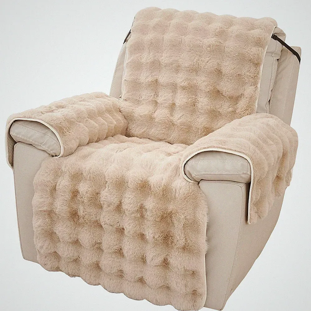 vctops Faux Fur Fluffy Recliner Chair Slipcover 24" Recliner, Khaki