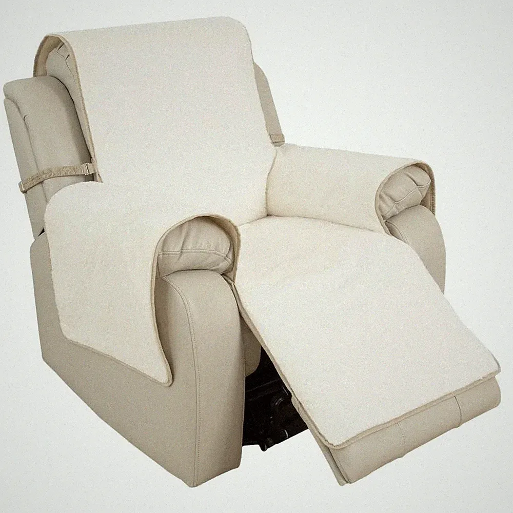 Waterproof Faux Fur Recliner Covers - Ivory Antislip Recliner Chair Slipcover...