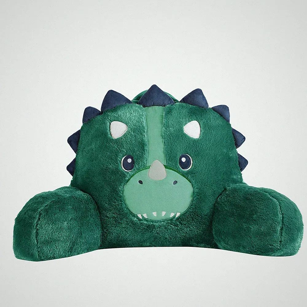 Your Zone 21.25" x 21" Green Dino Faux Fur Backrest Lounger Pillow